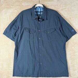 KUHL Mens XL Blue Gray Short Sleeve‎ Button Up Shirt Hiking Outdoor Adventure